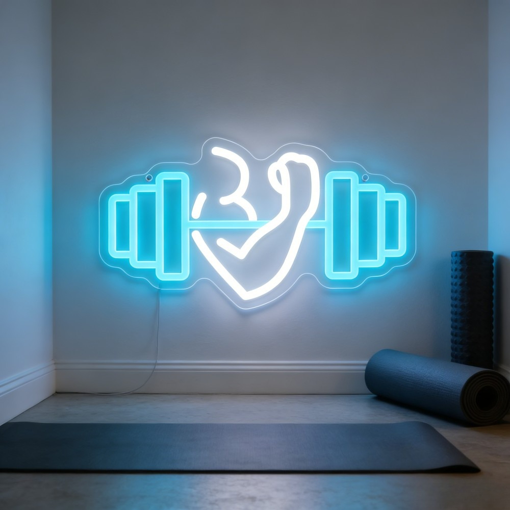 Neonowy znak LED z bicepsami i – Yoga Fitness Room recenzja i cena